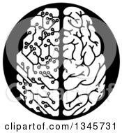 Clipart Of A Black And White Half Human Half Artificial Intelligence Circuit Board Brain Royalty Free Vector Illustration