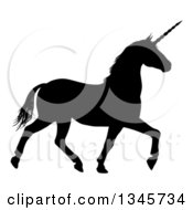 Poster, Art Print Of Black Silhouetted Unicorn Horse Trotting