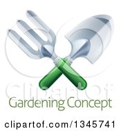 Poster, Art Print Of Crossed Green Handled Garden Fork And Trowel Spade Over Sample Text