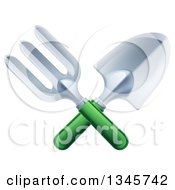 Clipart Of A Crossed Green Handled Garden Fork And Trowel Spade Royalty Free Vector Illustration