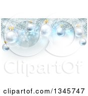 Poster, Art Print Of Christmas Background With 3d Bauble Ornaments Suspended From A Tree Over Lights And Snowflakes