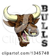 Poster, Art Print Of Mad Screaming Brown Bull Mascot Head And Text