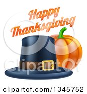 Poster, Art Print Of 3d Pumpkin With A Pilgrim Hat And Happy Thanksgiving Greeting