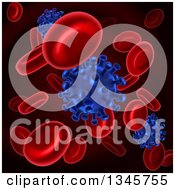 Clipart Of A 3d Background Of Blue Viruses Attacking Red Blood Cells Royalty Free Vector Illustration by AtStockIllustration