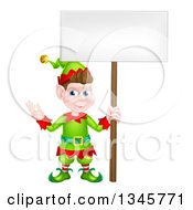 Poster, Art Print Of Cartoon Happy Male Christmas Elf Holding A Blank Sign