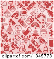 Poster, Art Print Of Seamless Background Pattern Of Red Christmas Items On Pink