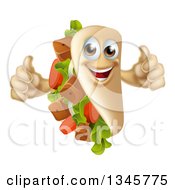 Poster, Art Print Of Cartoon Happy Souvlaki Kebab Sandwich Mascot Giving Two Thumbs Up