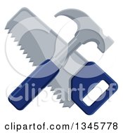 Poster, Art Print Of Crossed Blue Handled Hammer And Hand Saw