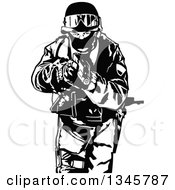 Poster, Art Print Of Black And White Special Police Force Officer Aiming A Firearm