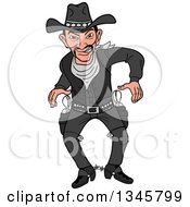 Cartoon Angry Cowboy Dressed In Black Ready To Draw His Guns For A Fight