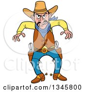 Cartoon Angry Cowboy Ready To Draw His Guns For A Fight