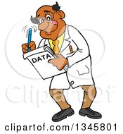 Poster, Art Print Of Cartoon Black Male Scientist Writing Down Data In A Notebook