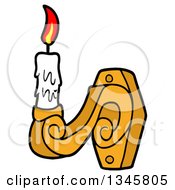 Clipart Of A Cartoon Lit Candle Stick On A Wall Holder Royalty Free Vector Illustration