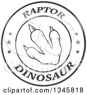 Poster, Art Print Of Black And White Lineart Raptor Dinosaur Foot Print In A Circle With Text And Stars