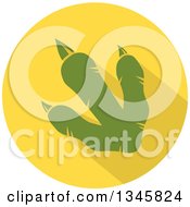 Flat Design Green Raptor Dinosaur Foot Print With A Shadow In A Yellow Circle