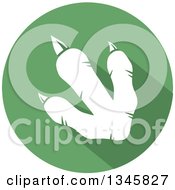 Flat Design White Raptor Dinosaur Foot Print With A Shadow In A Green Circle