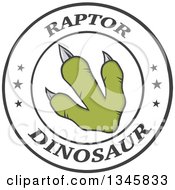 Clipart Of A Green Raptor Dinosaur Foot Print On A Label With Stars And Text 2 Royalty Free Vector Illustration