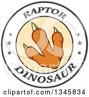 Poster, Art Print Of Orange Raptor Dinosaur Foot Print In A Circle With Stars And Text