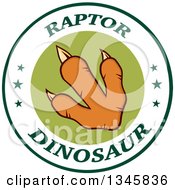 Poster, Art Print Of Orange Raptor Dinosaur Foot Print In A Label Circle With Stars And Text