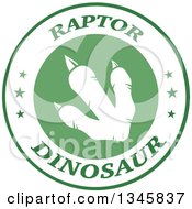 Poster, Art Print Of White Raptor Dinosaur Foot Print In A Green And White Label With Stars And Text