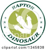 Poster, Art Print Of White Raptor Dinosaur Foot Print In A Green And White Label With Stars And Text 2