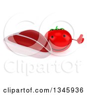 Clipart Of A 3d Happy Tomato Character Holding Up A Thumb And A Beef Steak Royalty Free Illustration