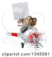 Clipart Of A 3d Bespectacled Business Squirrel Aviator Pilot Holding A Blank Sign And Flying A White And Red Airplane Slightly To The Right Royalty Free Illustration