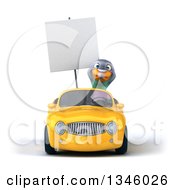 Clipart Of A 3d Pigeon Holding A Blank Sign And Driving A Yellow Convertible Car Royalty Free Illustration by Julos