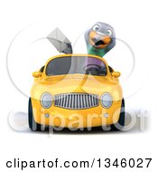 Clipart Of A 3d Pigeon Holding An Envelope And Driving A Yellow Convertible Car Royalty Free Illustration by Julos