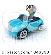 Clipart Of A 3d Bespectacled Pigeon Driving A Blue Convertible Car Slightly To The Left Royalty Free Illustration by Julos