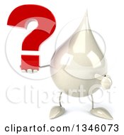 Clipart Of A 3d Milk Lotion Shampoo Or Liquid Soap Drop Character Holding And Pointing To A Question Mark Royalty Free Illustration