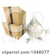 Clipart Of A 3d Milk Lotion Shampoo Or Liquid Soap Drop Character Holding Up Boxes And A Thumb Down Royalty Free Illustration