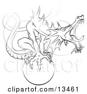 Tough Guardian Dragon Roaring While Protecting And Perching On An Orb Clipart Illustration by Leo Blanchette
