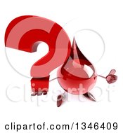 Clipart Of A 3d Hot Water Or Blood Drop Character Holding Up A Thumb And Question Mark Royalty Free Illustration
