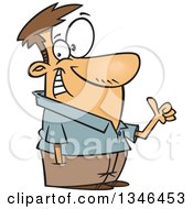 Clipart Of A Cartoon Happy Brunette Caucasian Left Handed Man Giving A Thumb Up Royalty Free Vector Illustration