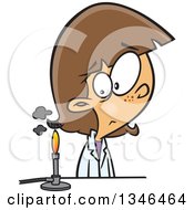 Clipart Of A Cartoon Caucasian School Girl Watching A Burner For A Science Experiment Royalty Free Vector Illustration