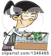 Poster, Art Print Of Cartoon Asian School Girl Dissecting A Frog In Class