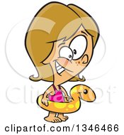 Clipart Of A Cartoon Happy Dirty Blond Caucasian Girl Wearing An Inner Tube Royalty Free Vector Illustration
