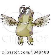 Poster, Art Print Of Cartoon Monster Wearing Goggles And Flying With Strapped Wings