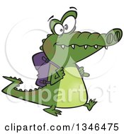 Poster, Art Print Of Cartoon Student Alligator Walking With A Backpack