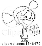 Poster, Art Print Of Cartoon Black And White Black School Girl Holding Out An Assignment
