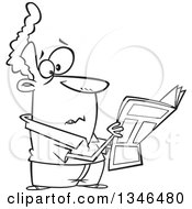 Poster, Art Print Of Cartoon Black And White Man Reading Terrible News In The Paper
