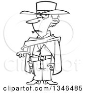 Lineart Clipart Of A Cartoon Black And White Male Drifter Smoking A Cigar Royalty Free Outline Vector Illustration