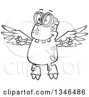 Poster, Art Print Of Cartoon Black And White Monster Wearing Goggles And Flying With Strapped Wings