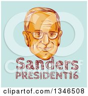Retro Styled Face Of Bernie Sanders Democratic 2016 Presidential Candidate With Text Over Blue