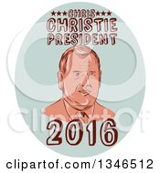 Clipart Of A Retro Styled Face Of Chris Christie 2016 Presidential Candidate With Text In A Pastel Oval Royalty Free Vector Illustration