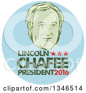 Poster, Art Print Of Retro Styled Face Of Lincoln Chaffee 2016 Presidential Candidate With Text In A Blue Circle