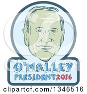Poster, Art Print Of Retro Styled Face Of Martin Omalley 2016 Presidential Candidate With Text In A Frame