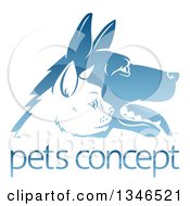 Poster, Art Print Of Shiny Blue Profiled Dog And Cat Faces Over Sample Text