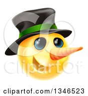 Poster, Art Print Of 3d Christmas Snowman Yellow Smiley Emoji Emoticon Face Wearing A Hat